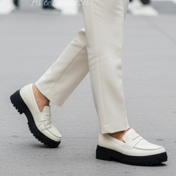 Quince Shoes - Quince Italian Leather Lug Sole Loafers Bone Ivory Platform Shoes Size 8.5 NWB